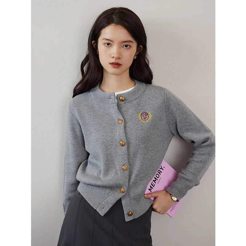 Grey Embroidered Button Cardigan