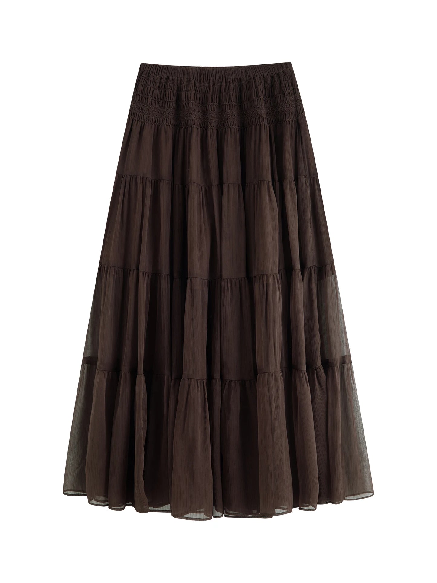 Textured Smocked Tiered Midi Skirt