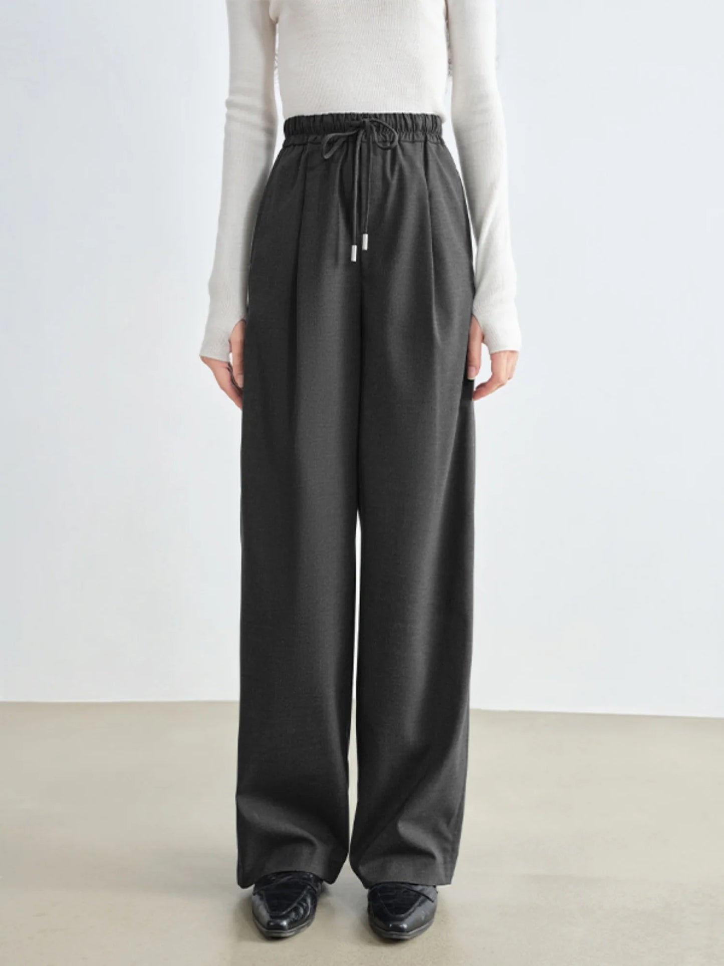 Charcoal Drawstring Wide Leg Pants