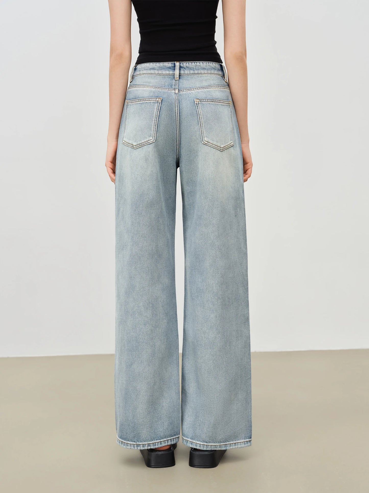 Light Blue Rhinestone Wide Jeans