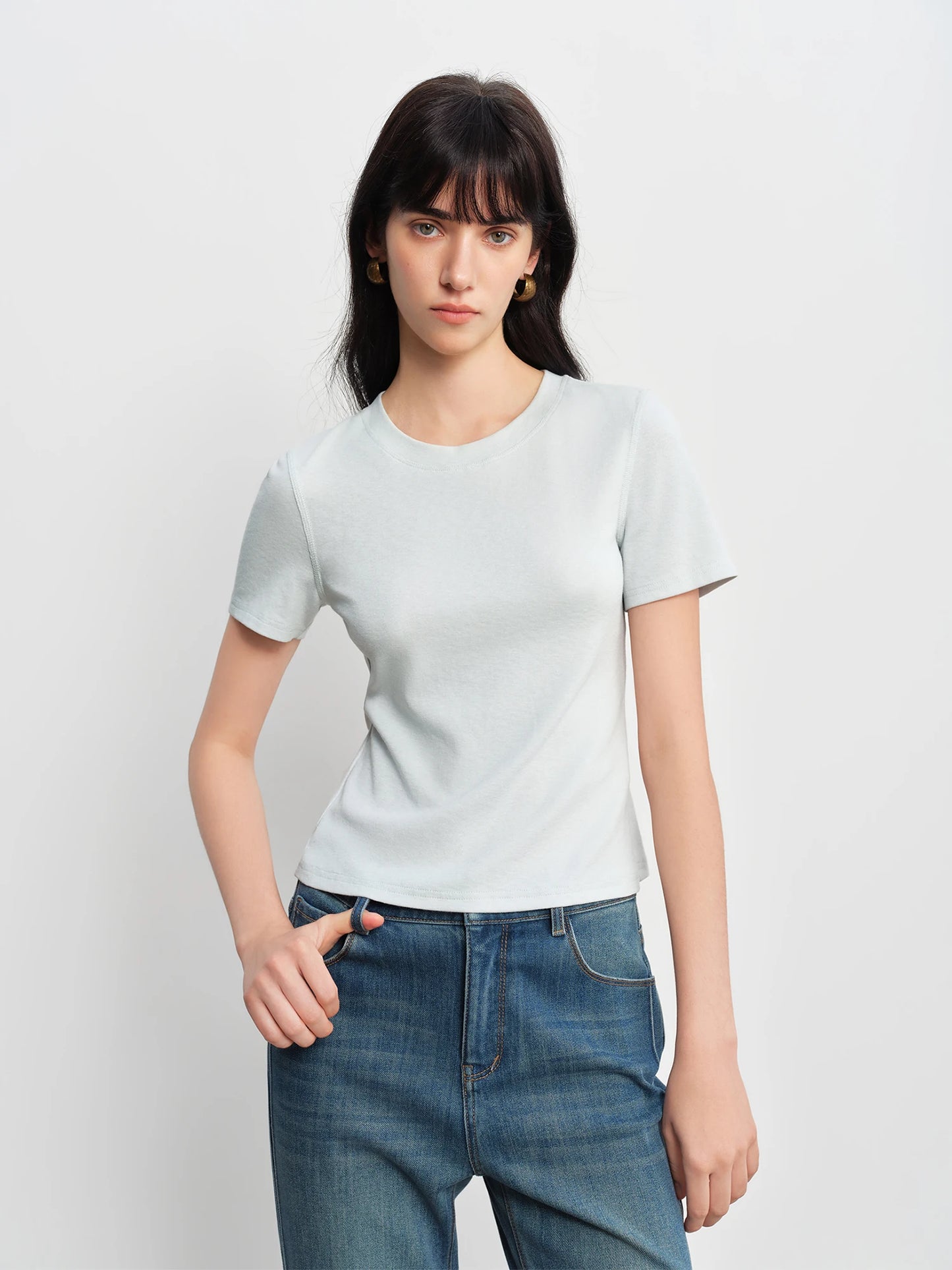 Mocha Waist Cinched Crew Neck Tee