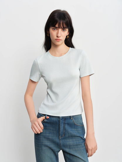 Mocha Waist Cinched Crew Neck Tee