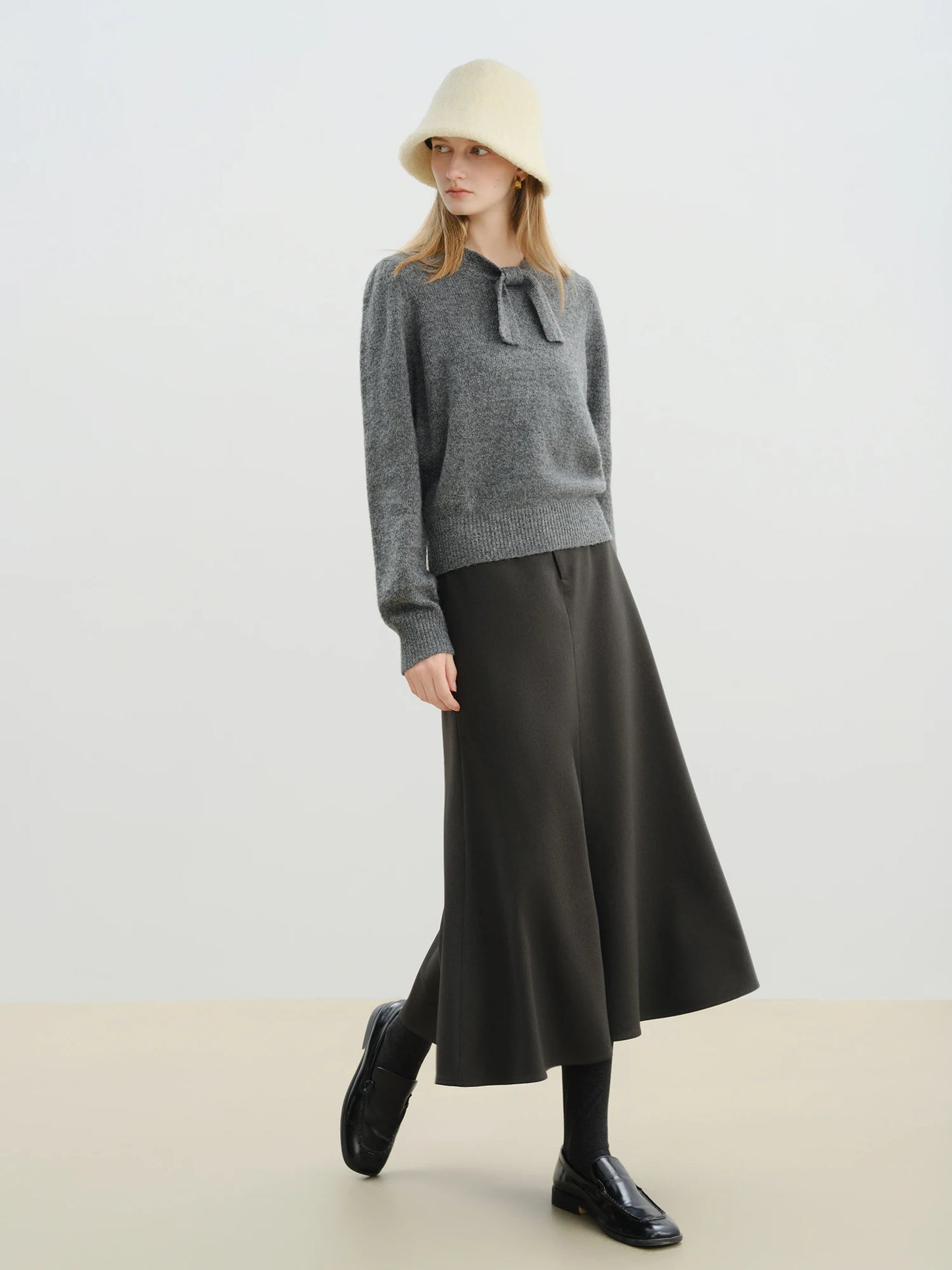 Black Tailored Fishtail Midi Skirt