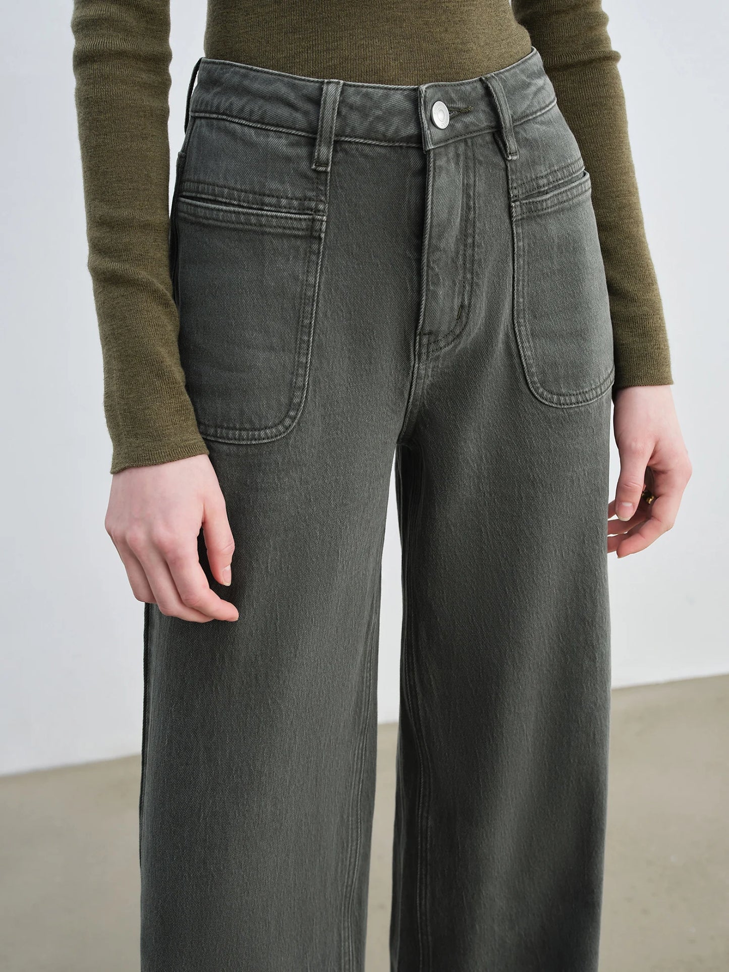 Olive Patch Pocket Wide Jeans
