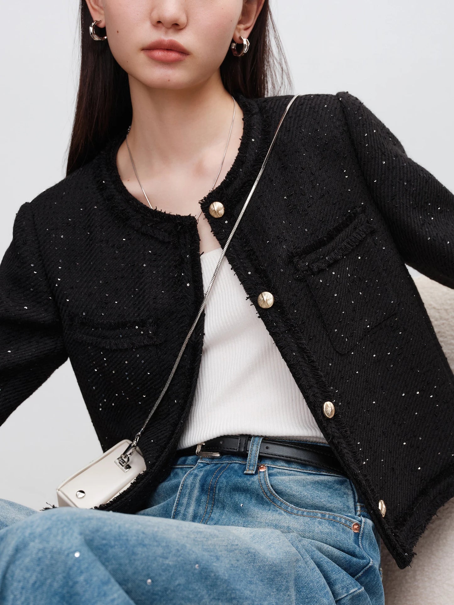 Black Sequin Tweed Jacket