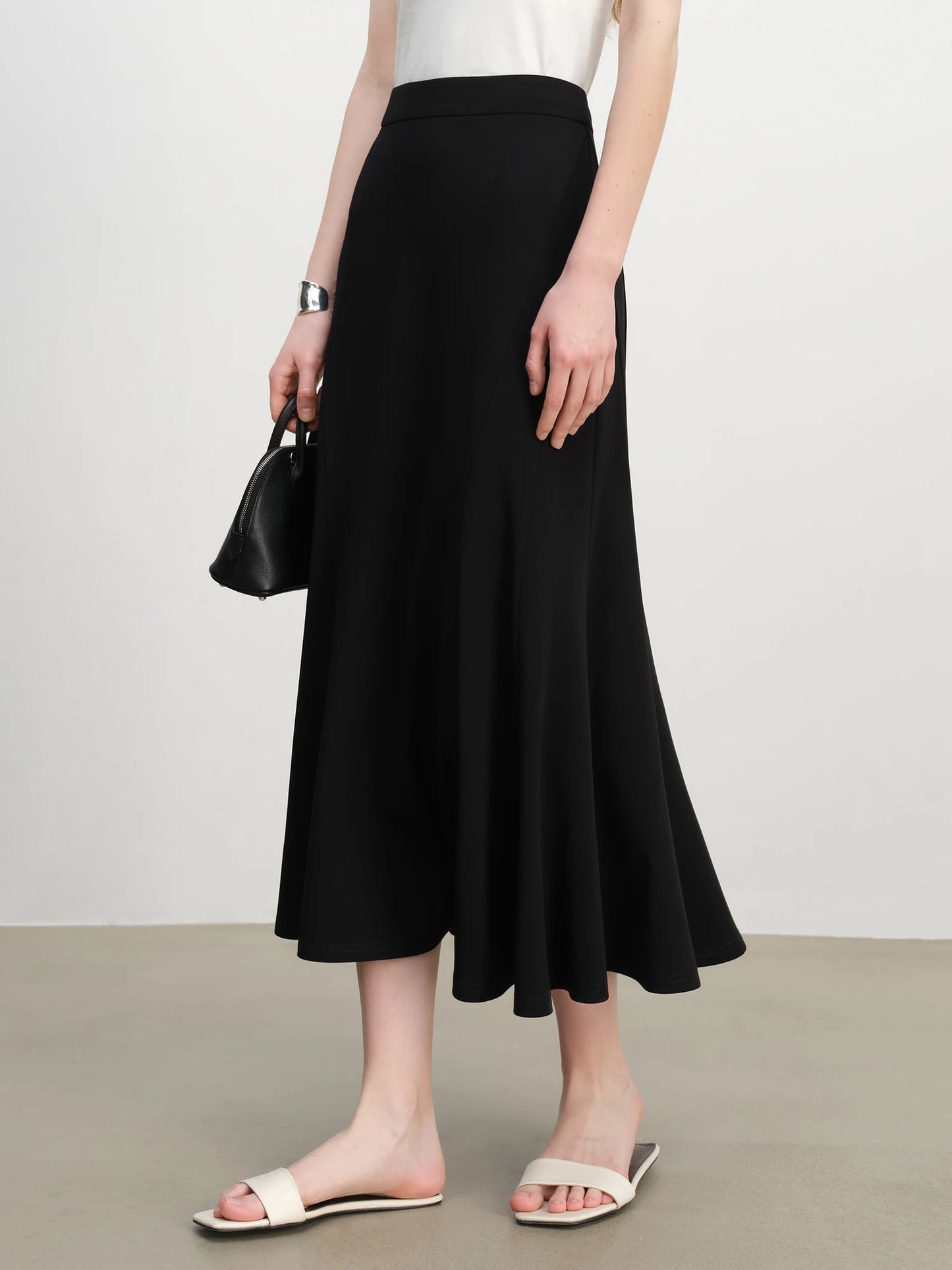 White Fishtail Flared Midi Skirt