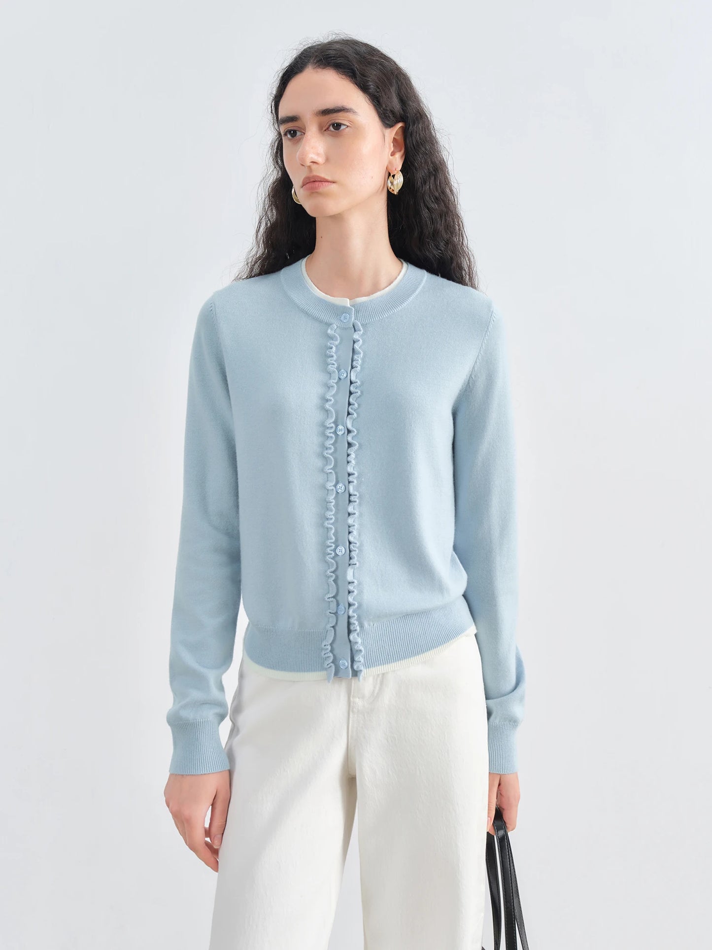 Pale Yellow Ruffle Knit Cardigan