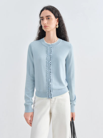Pale Yellow Ruffle Knit Cardigan