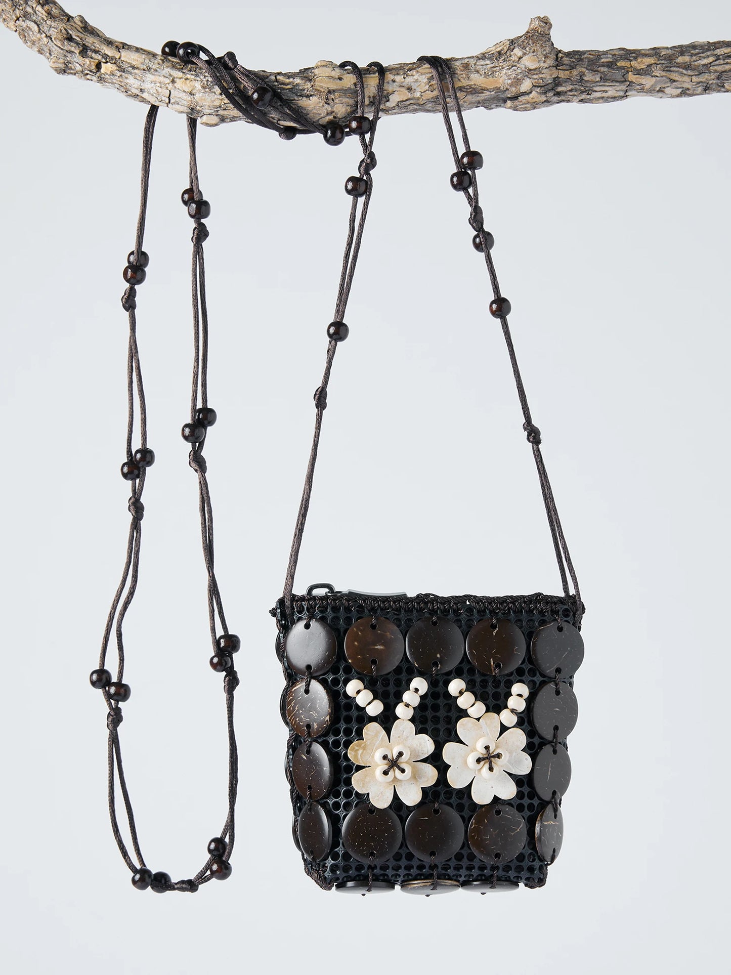 Wooden Bead Floral Crossbody Bag