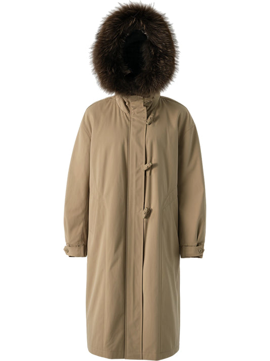 Khaki Fur Hood Parka Coat