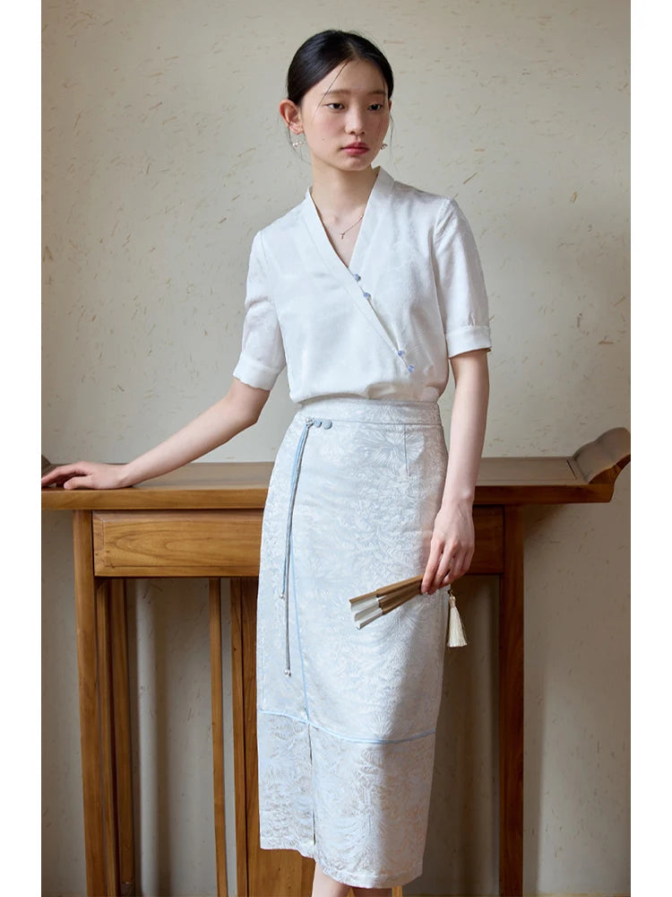 Wrap Shirt Long Skirt Set