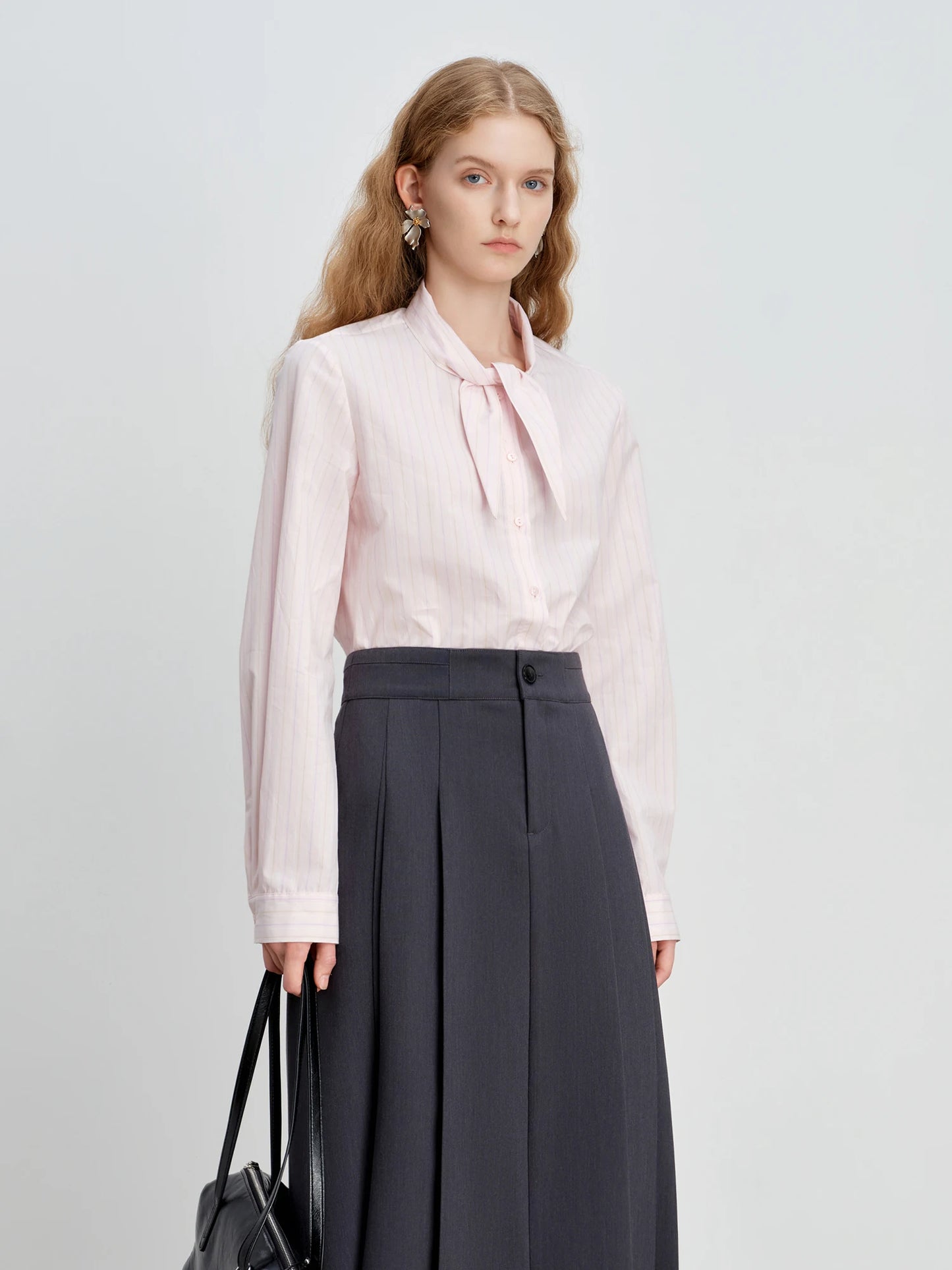 Pink Striped Tie Neck Shirt