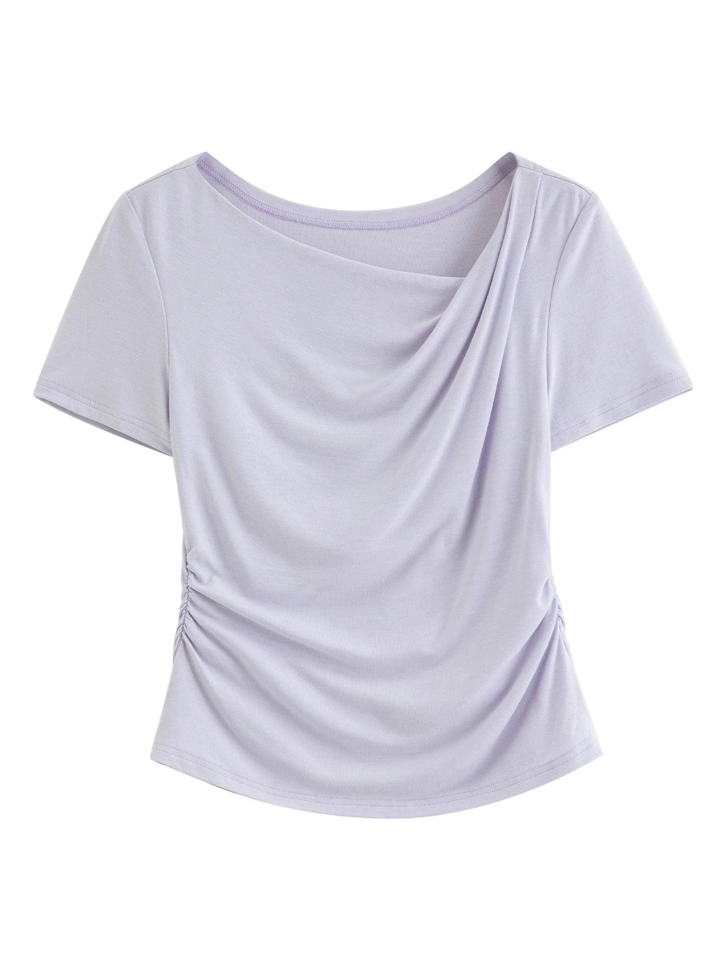 Gray Ruched Asymmetric Short Sleeve Top
