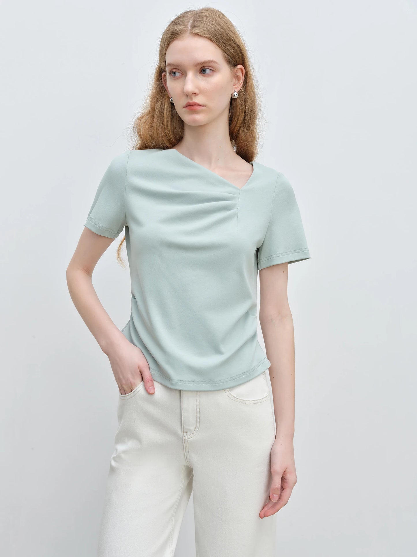 Mint Asymmetric Ruched Tee