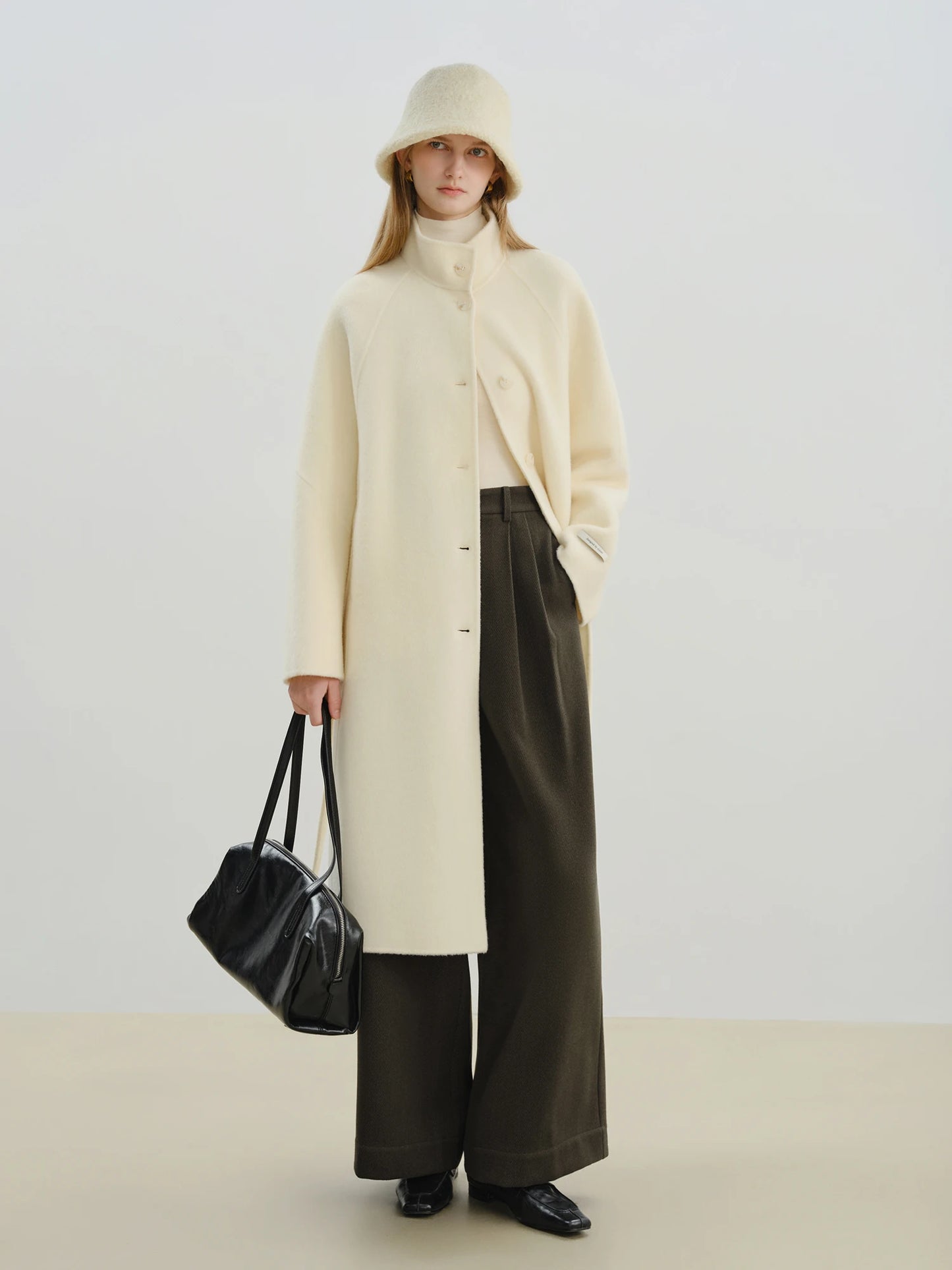 Olive Herringbone Pleated Wide Pants