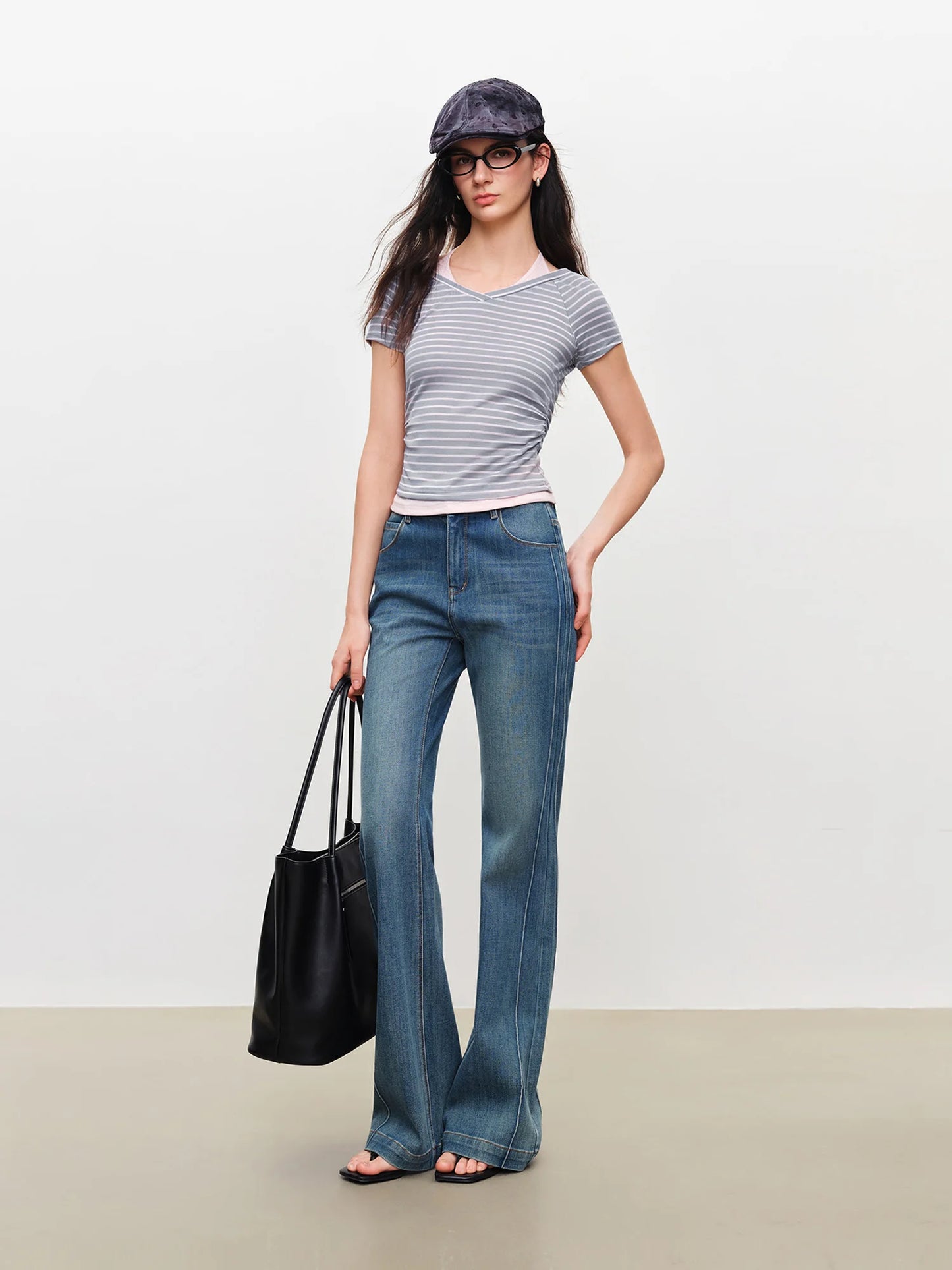 Gray Striped Halter Layered Tee