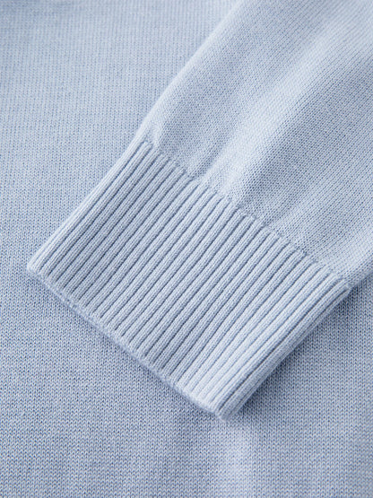 Blue Polo Collar Knit Cardigan