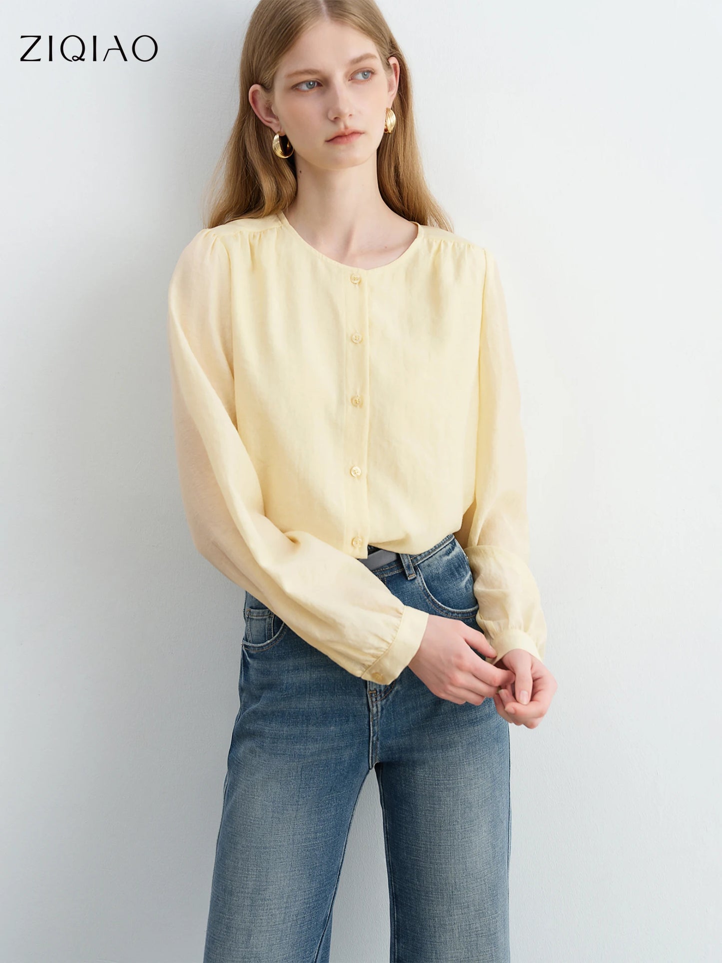 Butter Yellow Ruffle Trim Blouse