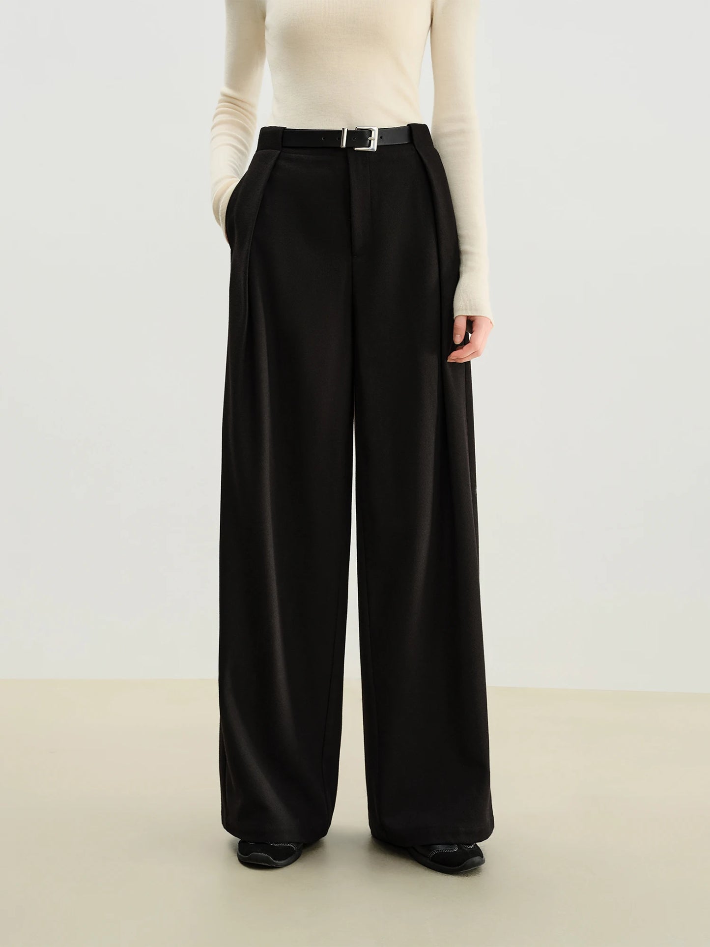 Olive Faux Wool Wide Leg Trousers
