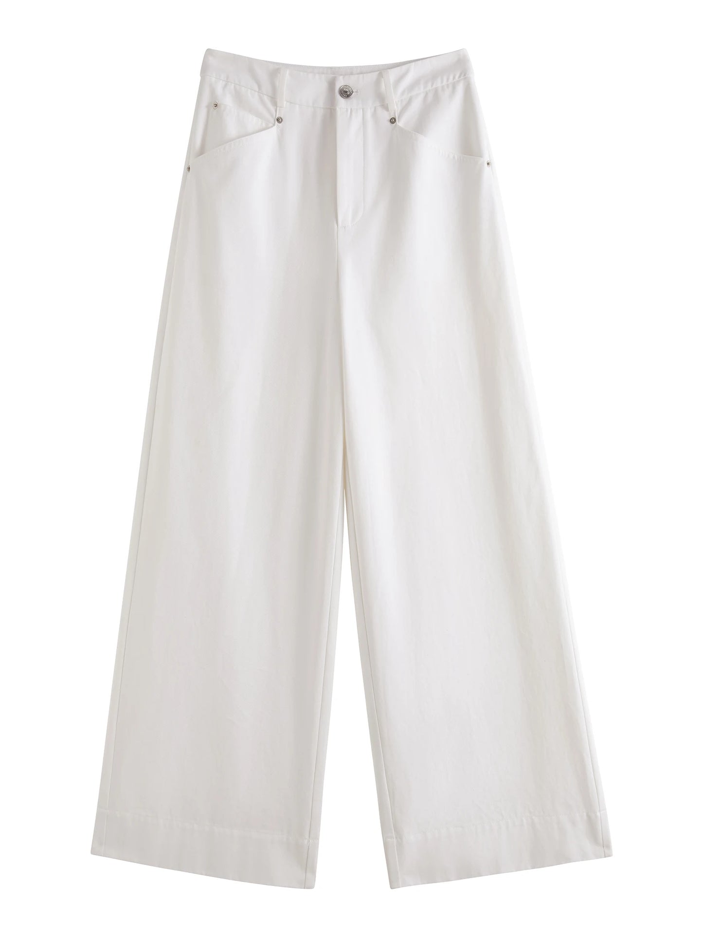 Khaki Cotton Wide Leg Pants
