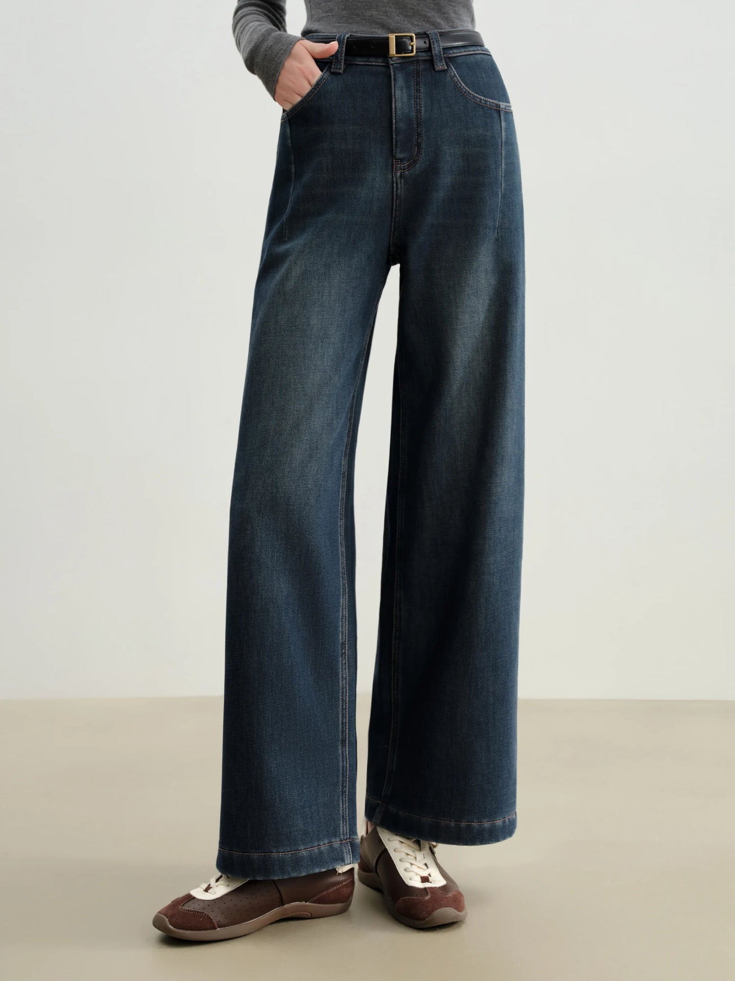 Dark Denim Seam Wide Leg Jeans