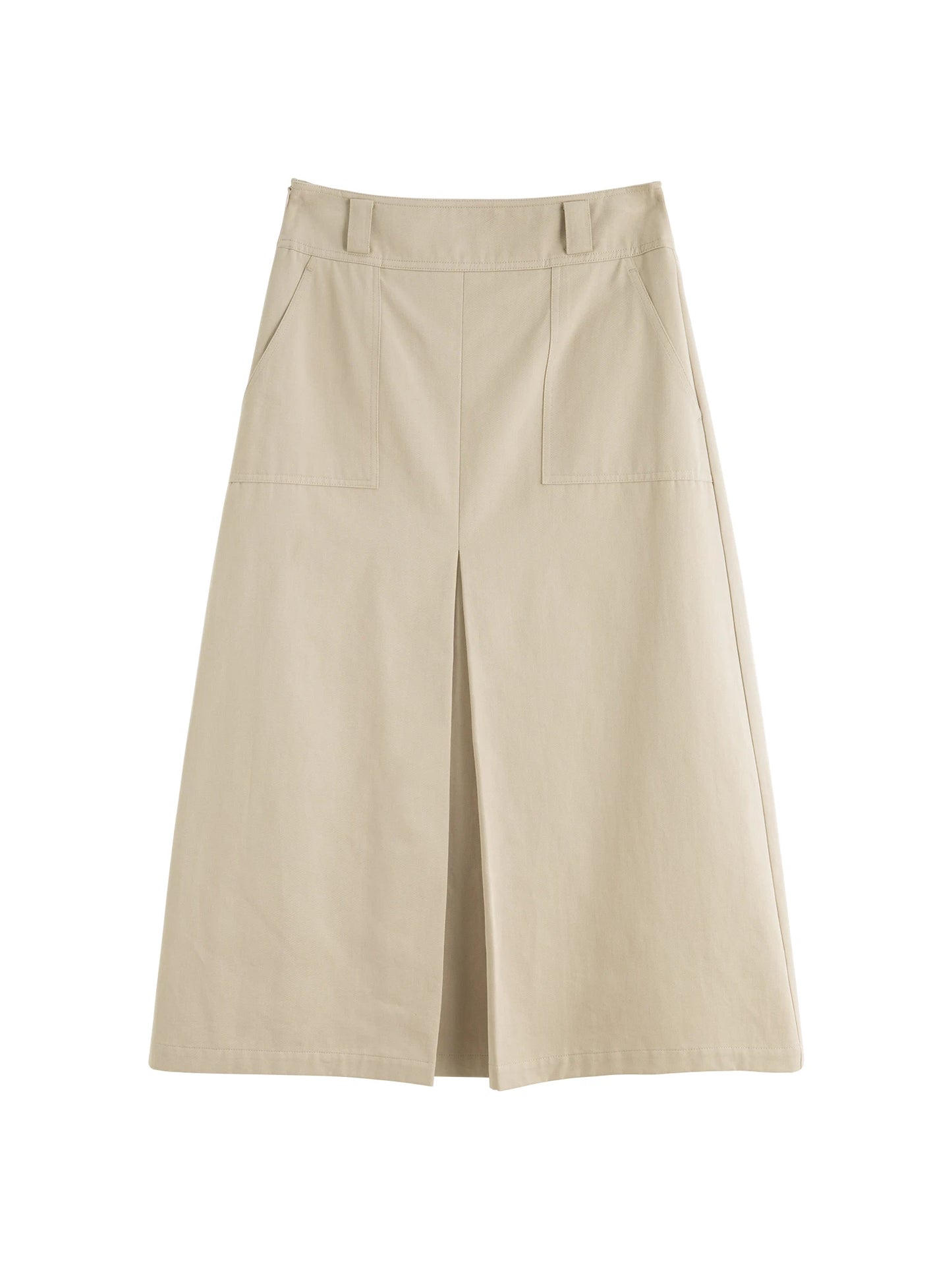 Beige Pocket A-Line Midi Skirt
