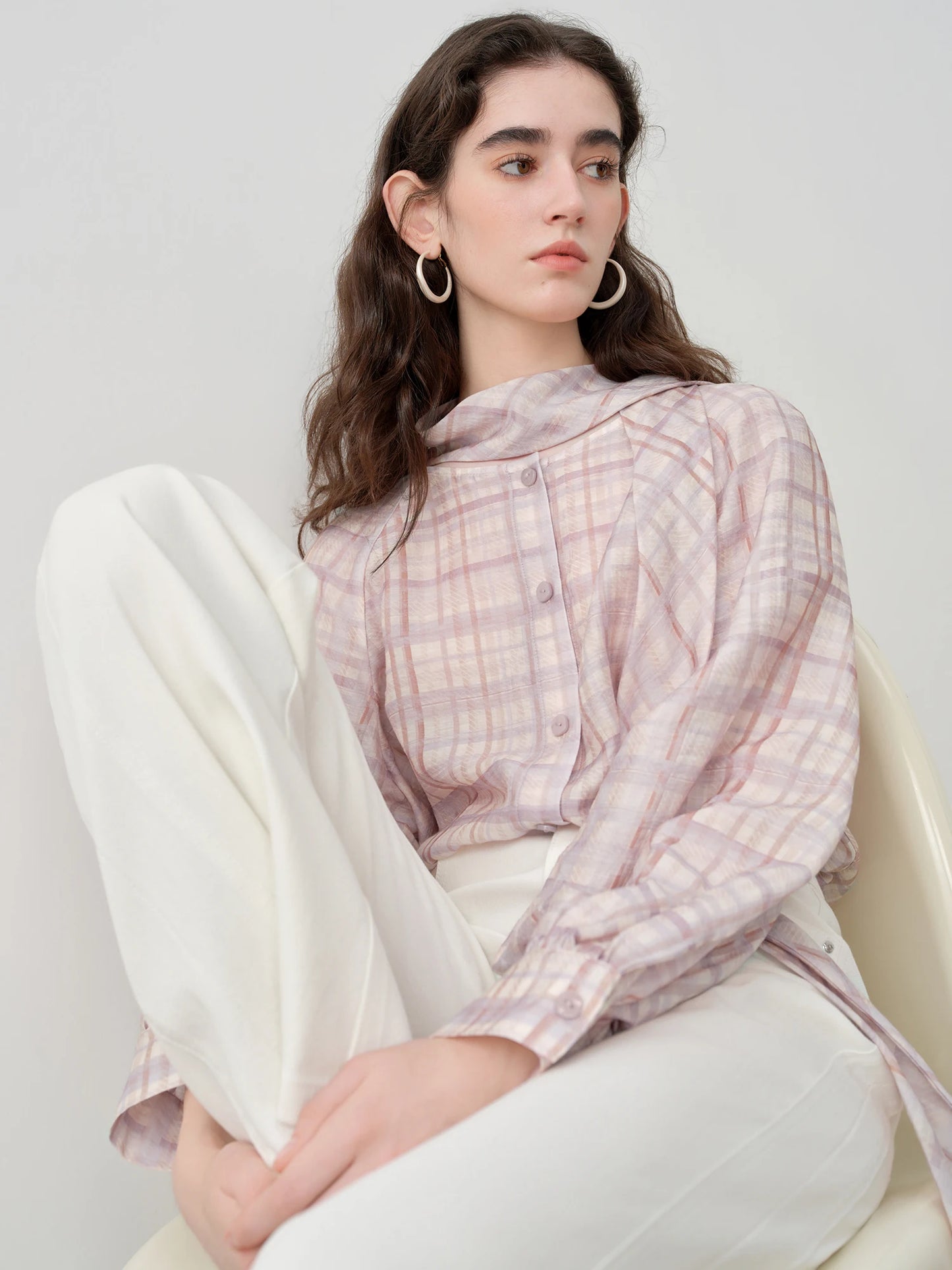Peach Bow Neck Blouse