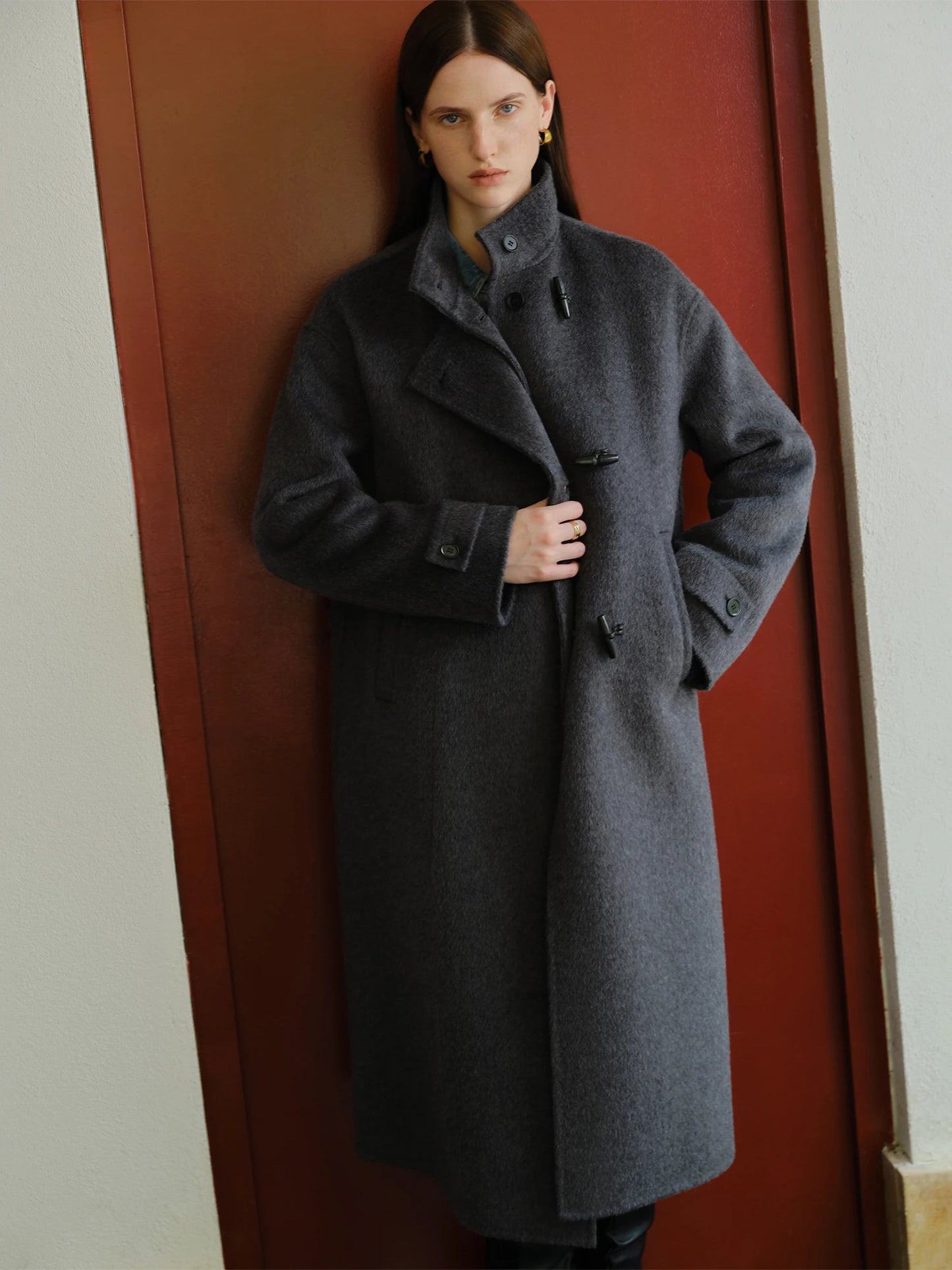 Camel Horn Button Long Coat
