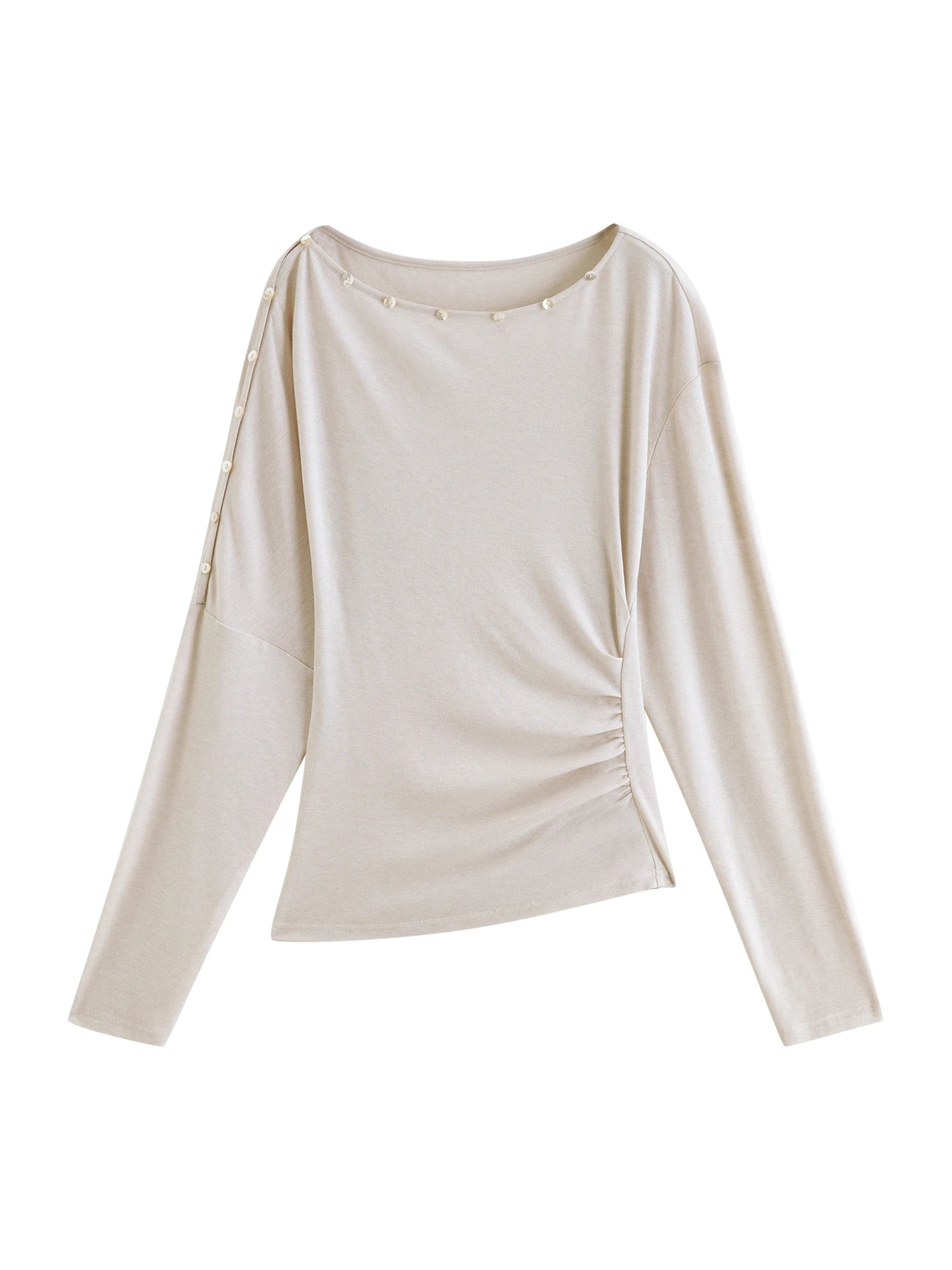 Charcoal Button Boat Neck Top