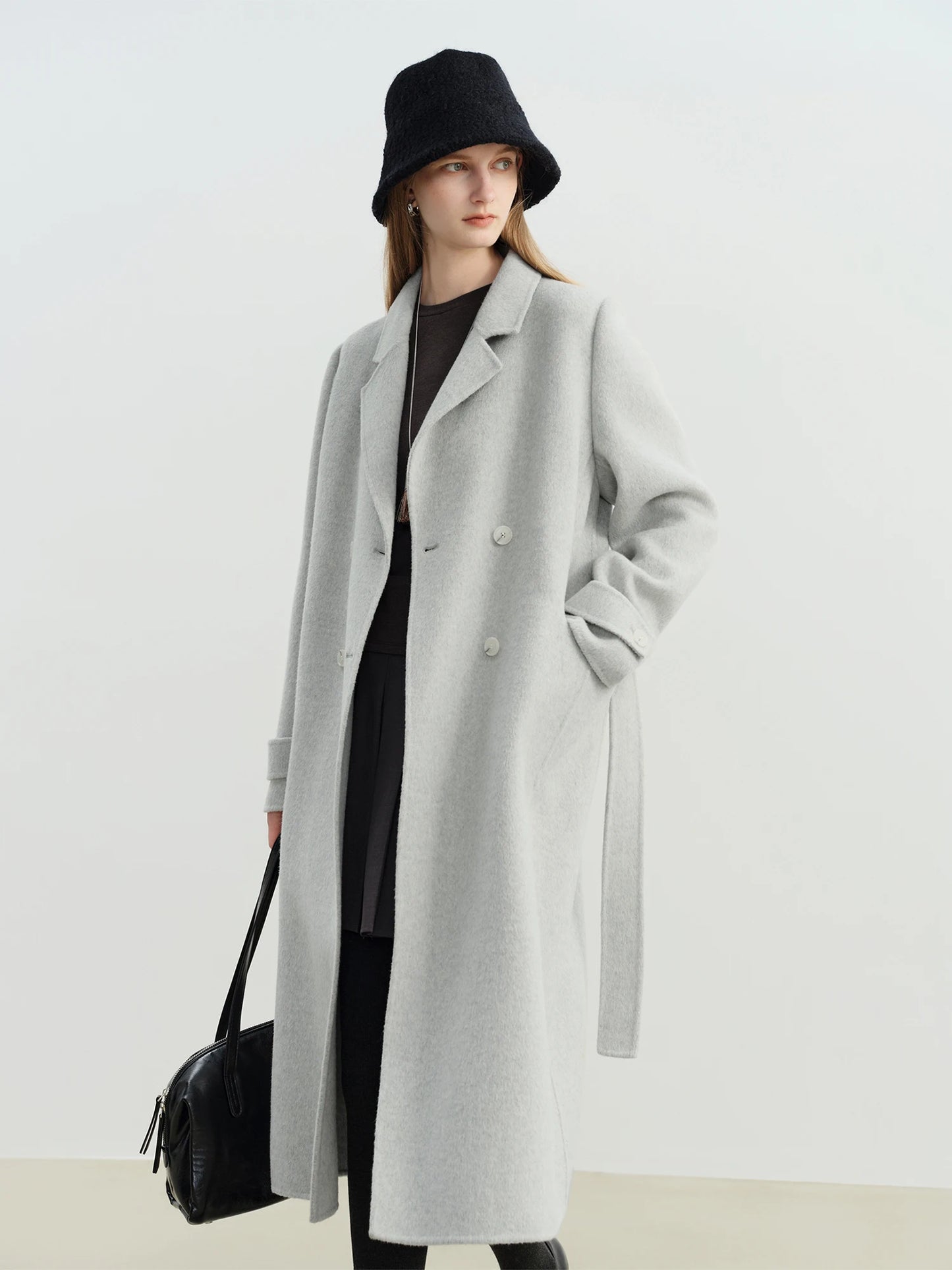 Ivory Belted Wool Overcoat