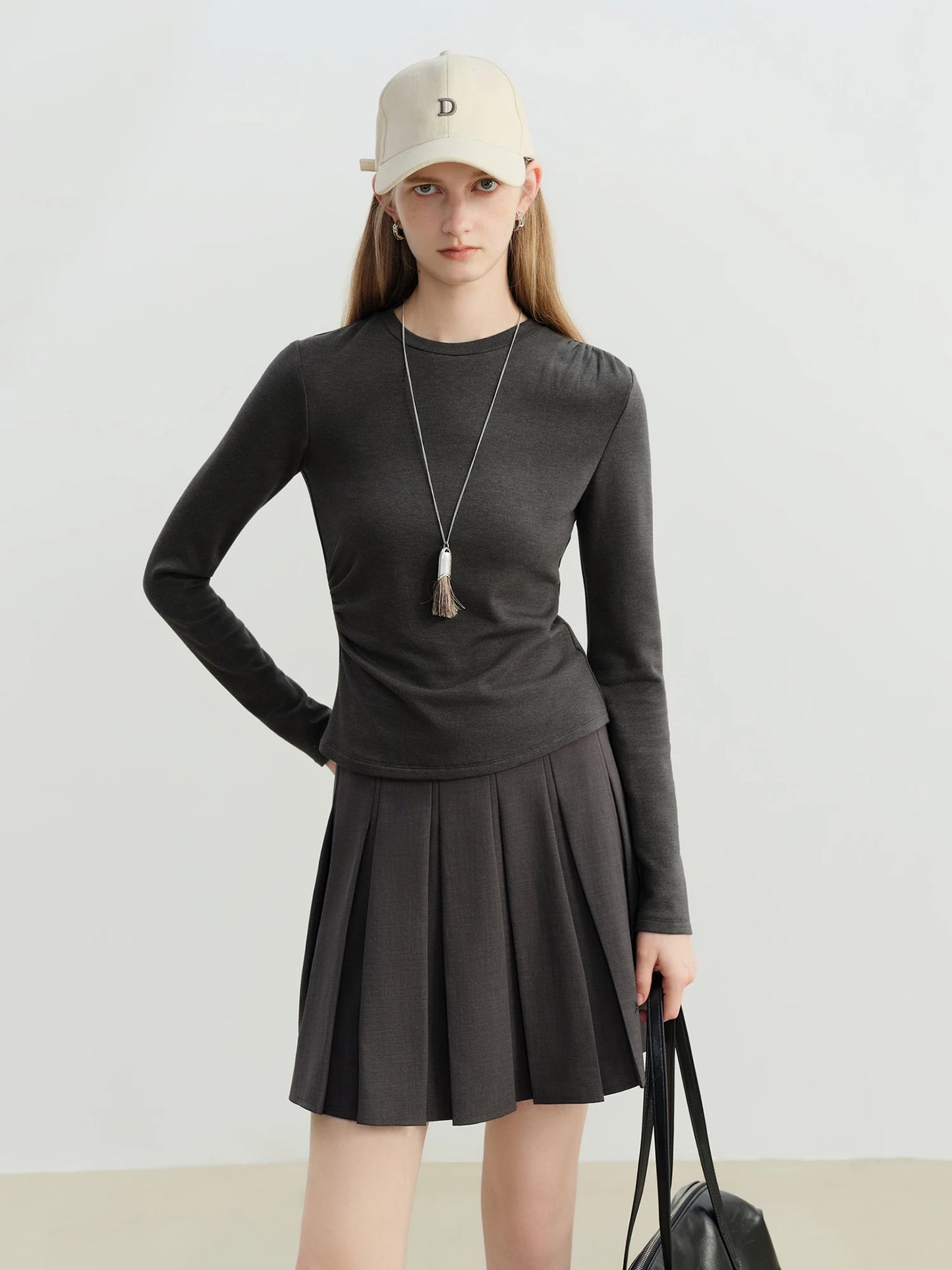 Ivory Ruched Long Sleeve Top