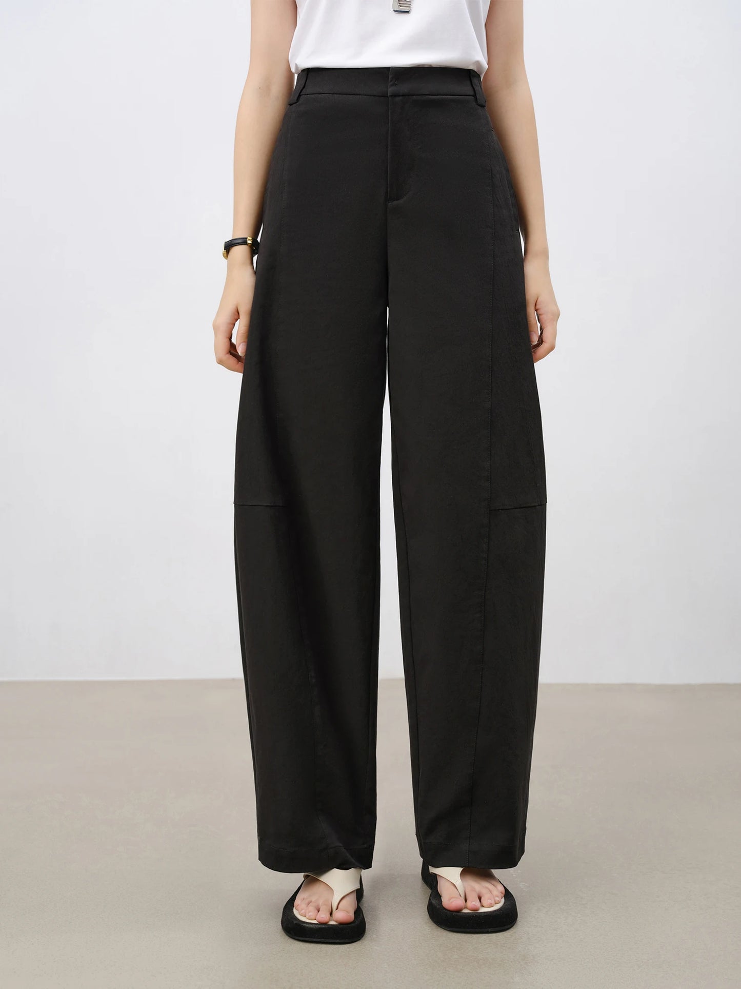 Black Curved Leg Trousers