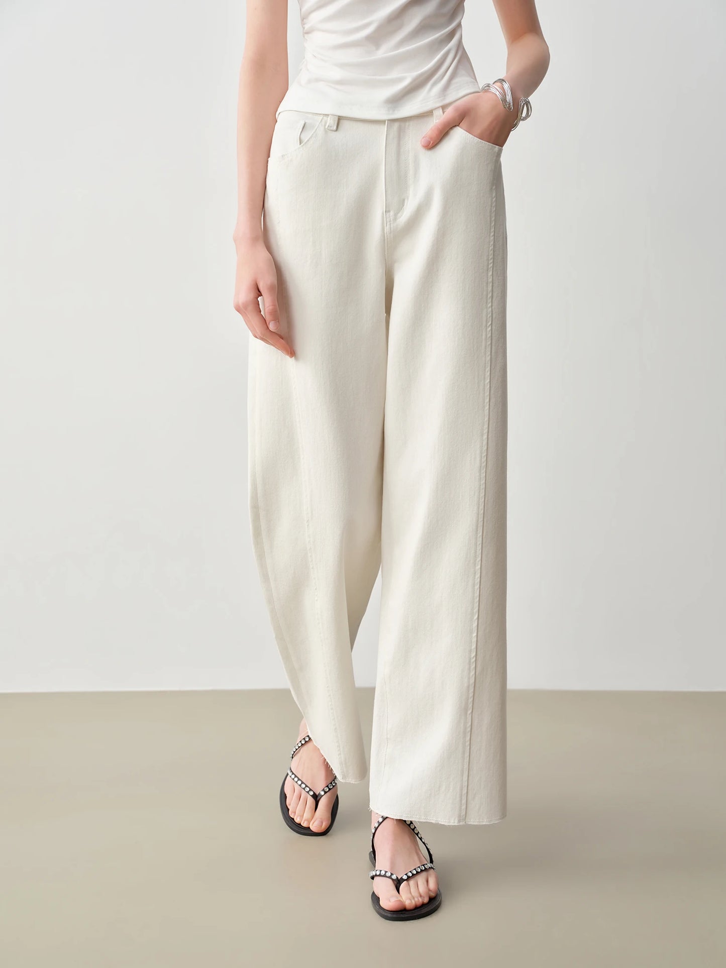 Blue Patchwork Frayed Hem Jeans