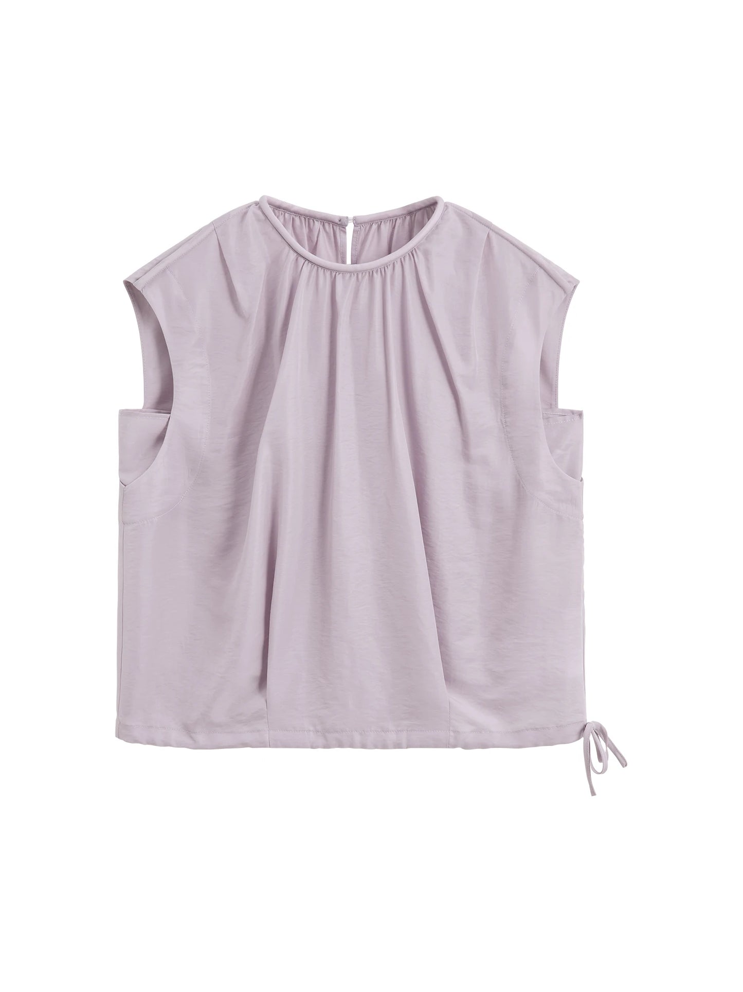 Lavender Gathered Neck Sleeveless Blouse