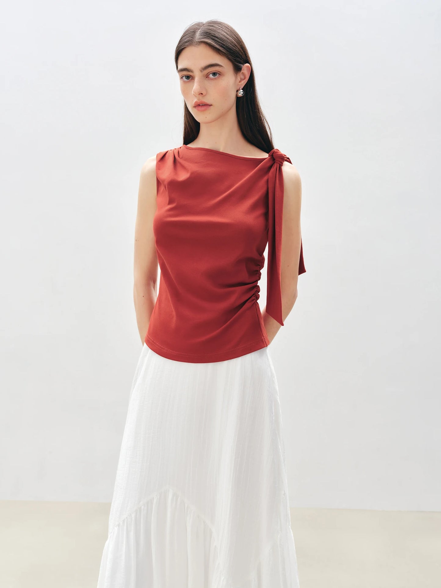 Rust One Shoulder Tie Top