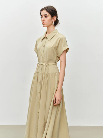 Blue Belted Shirt Midi Dress