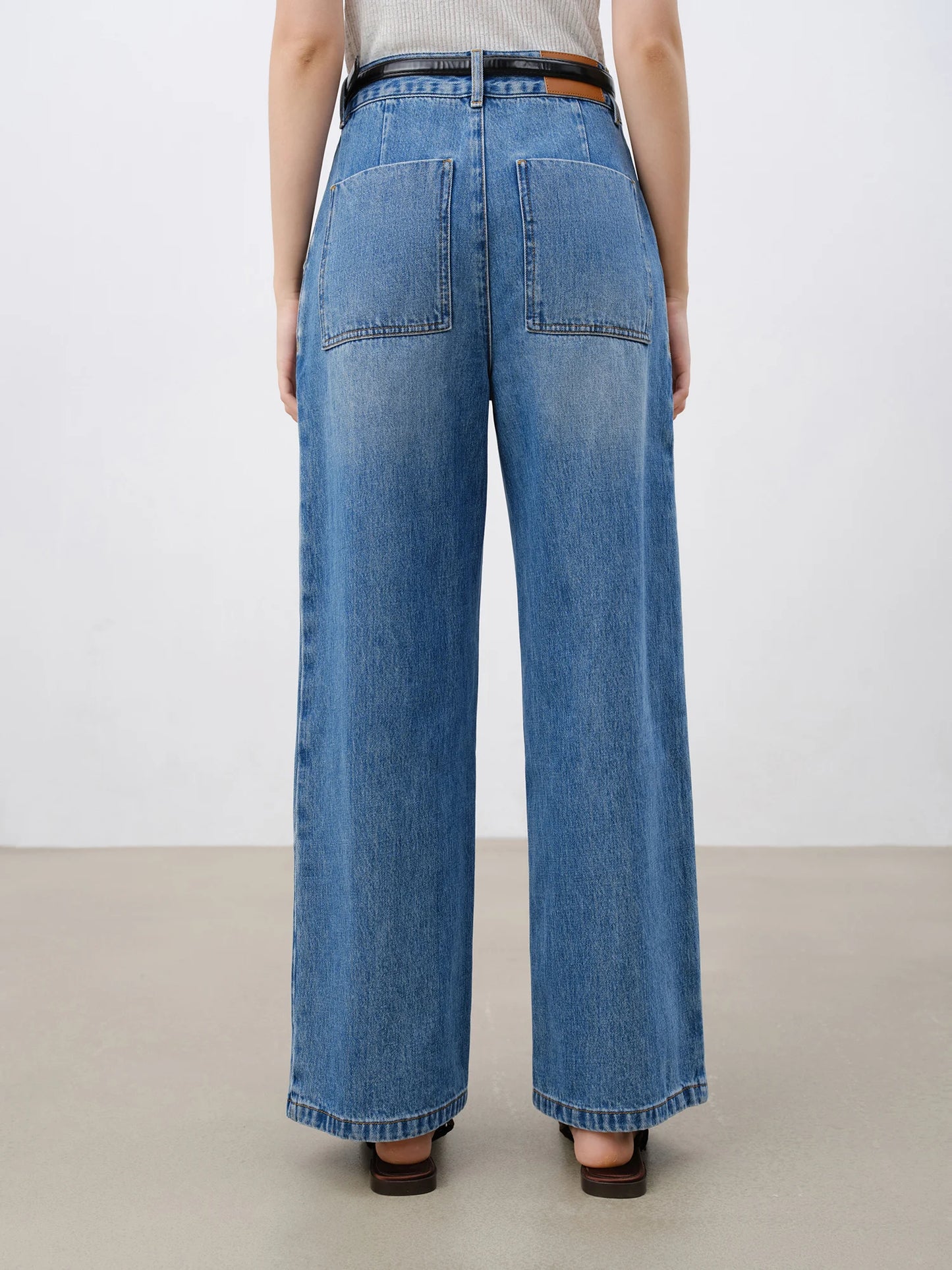 Beige Cropped Straight Jeans