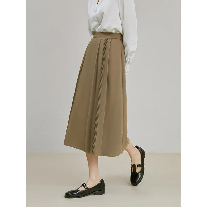 Gray High Waist Pleated Midi Skirt