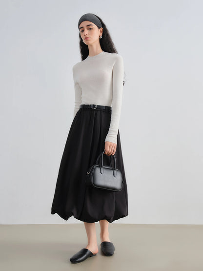 Beige Bubble Hem Midi Skirt
