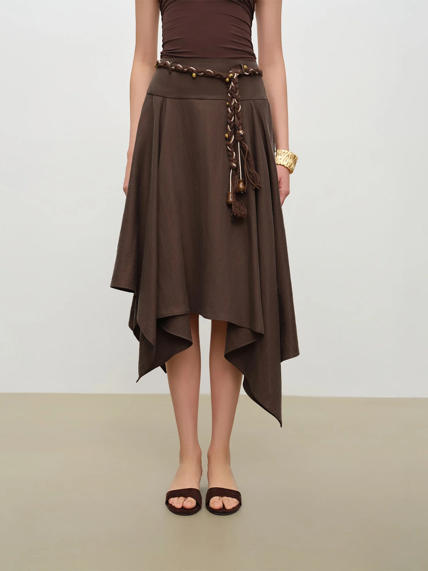 Draped Asymmetric A-Line Midi Skirt