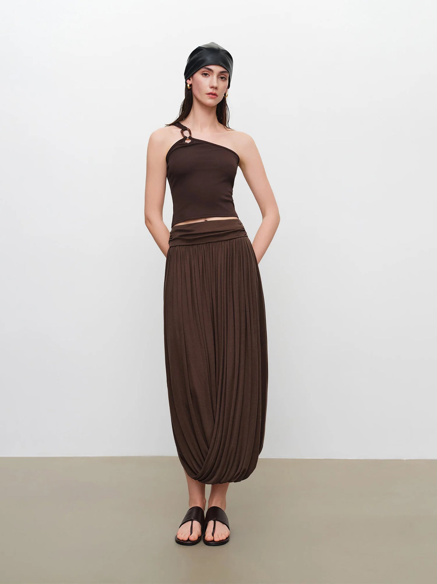 Bubble Hem Asymmetric Midi Skirt