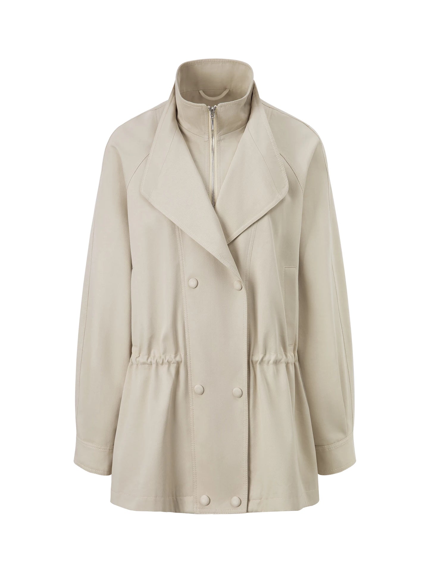 Beige Cinched Waist Utility Jacket