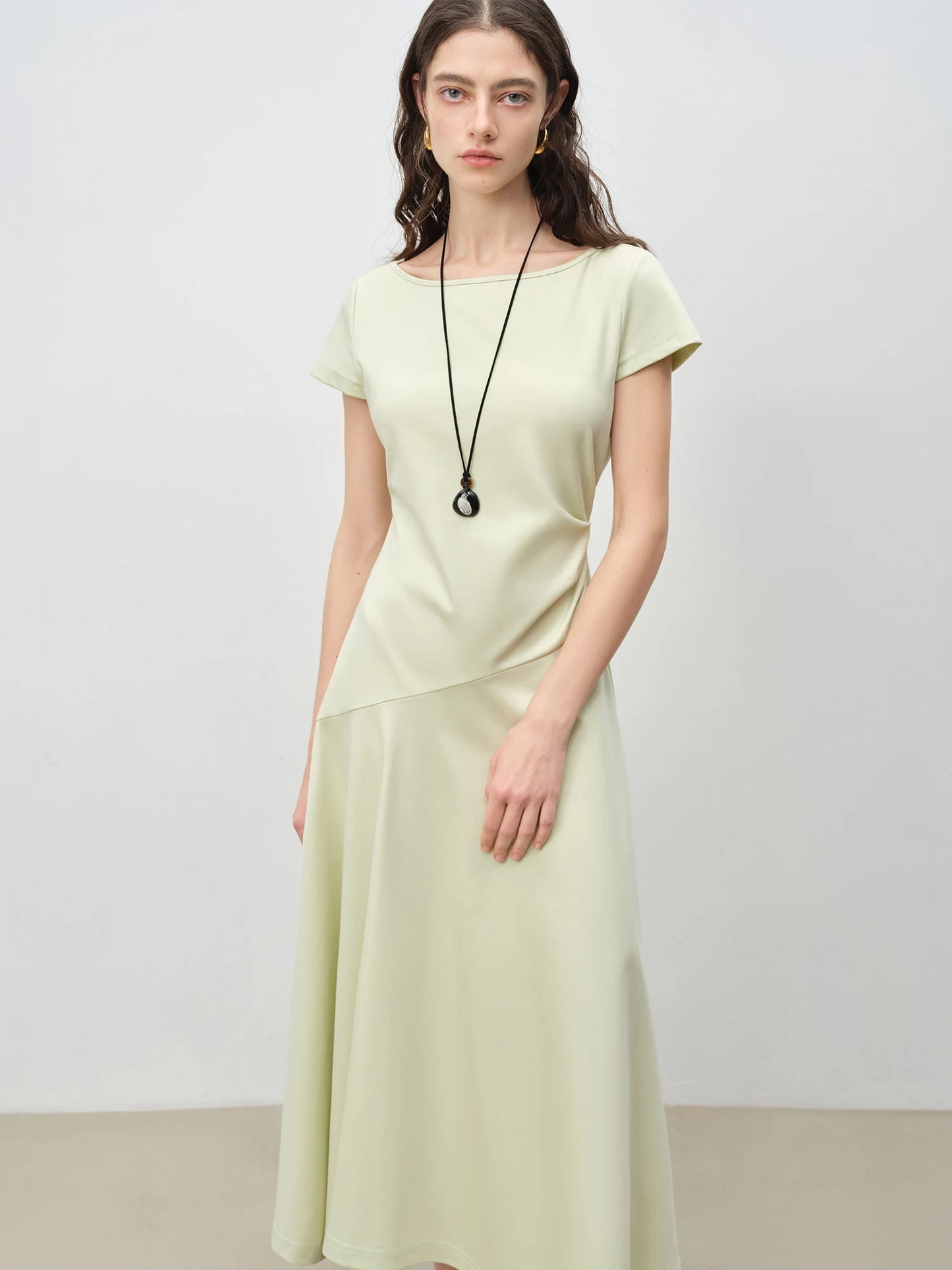 Black Asymmetric Draped Midi Dress