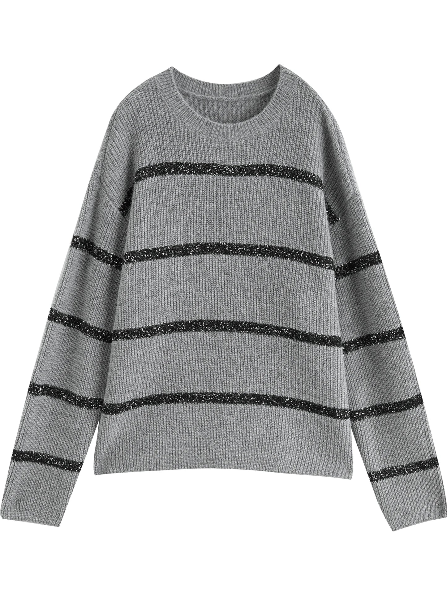 Cream Striped Crew Neck Sweater