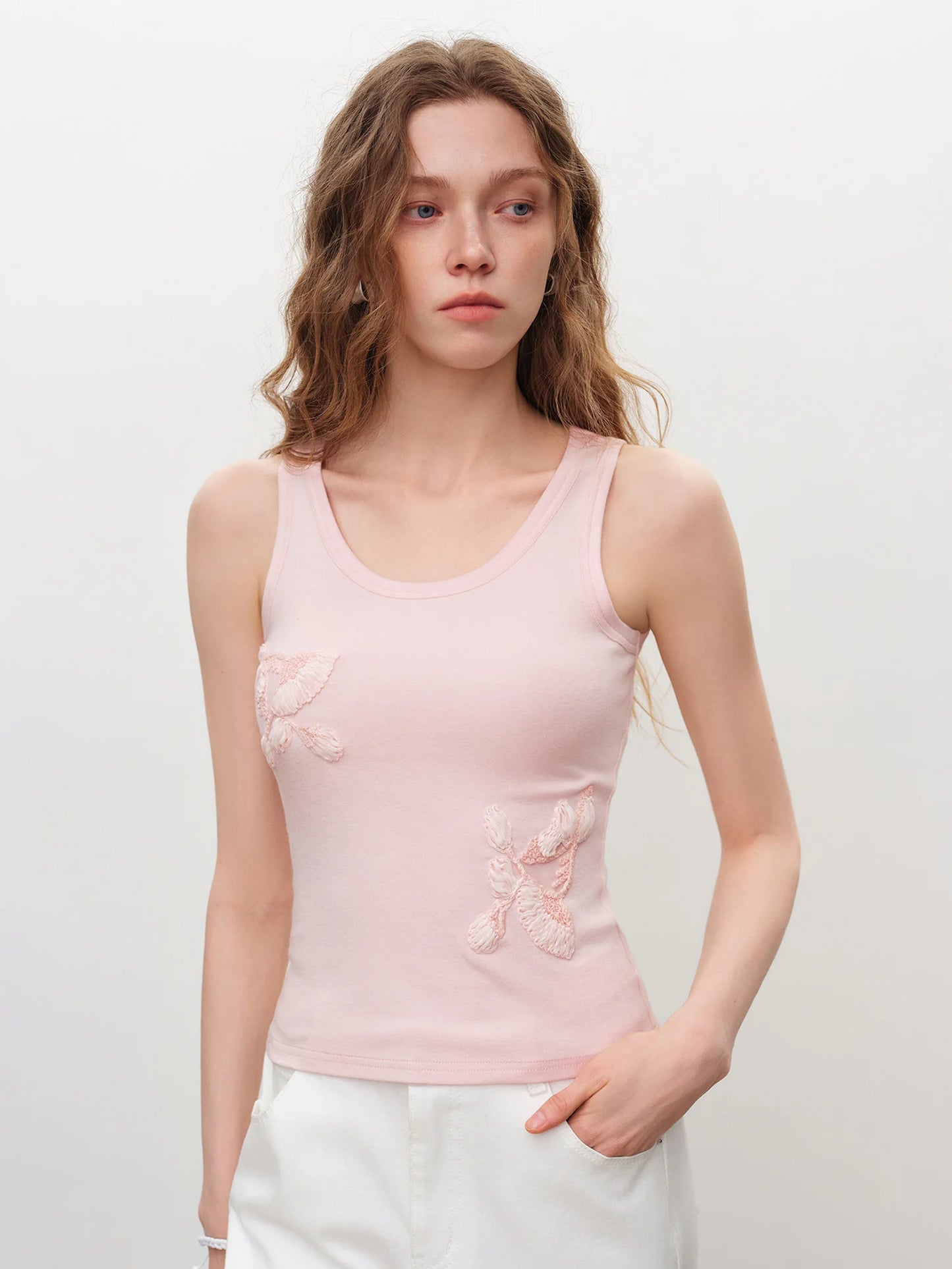 Ivory Floral Applique Tank Top