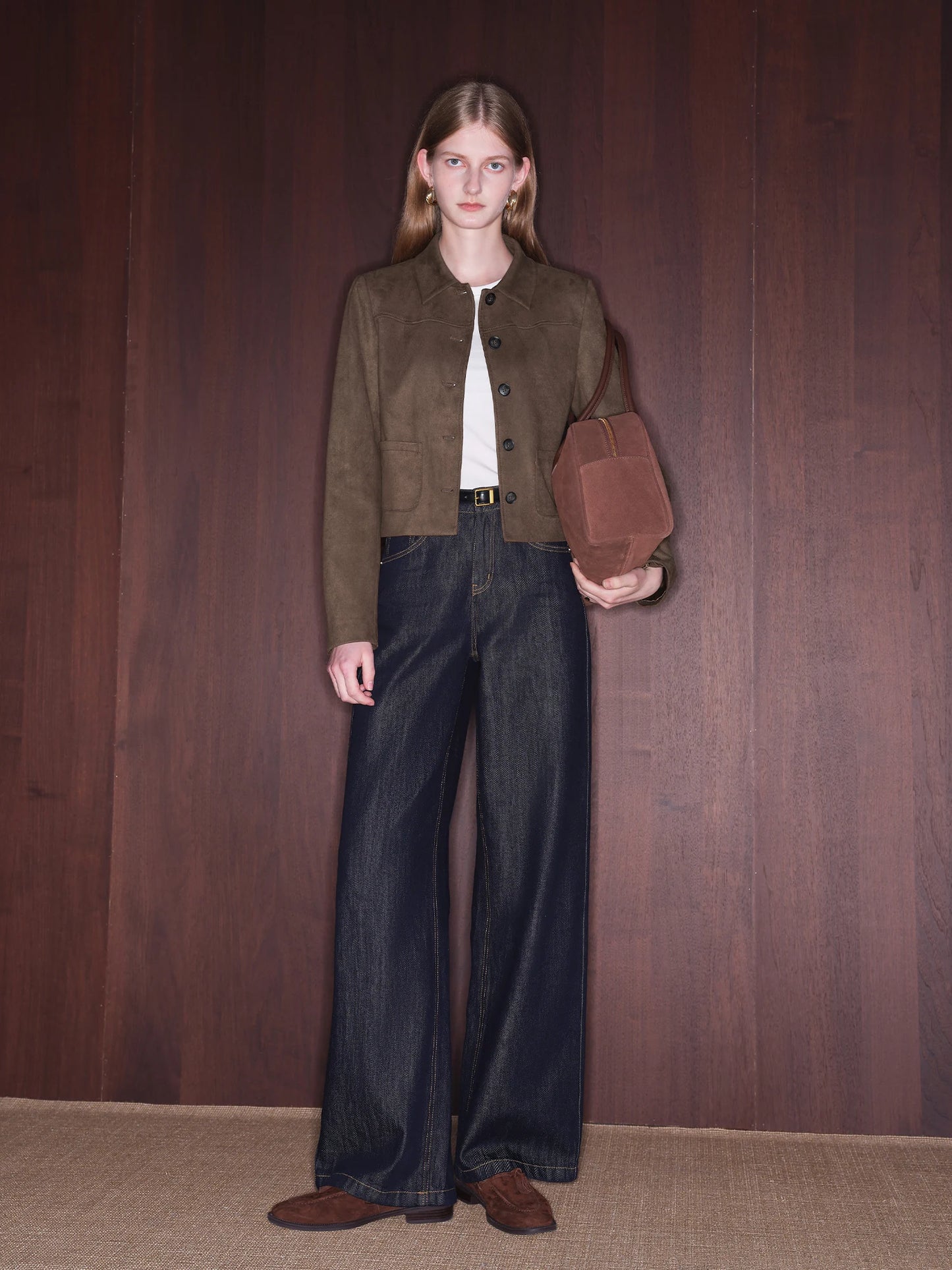 Brown Faux Suede Shirt Jacket
