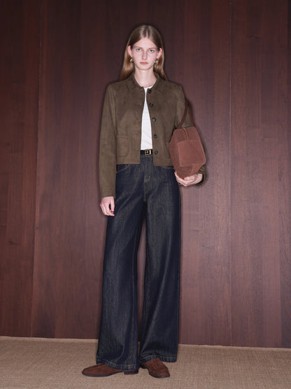 Brown Faux Suede Shirt Jacket