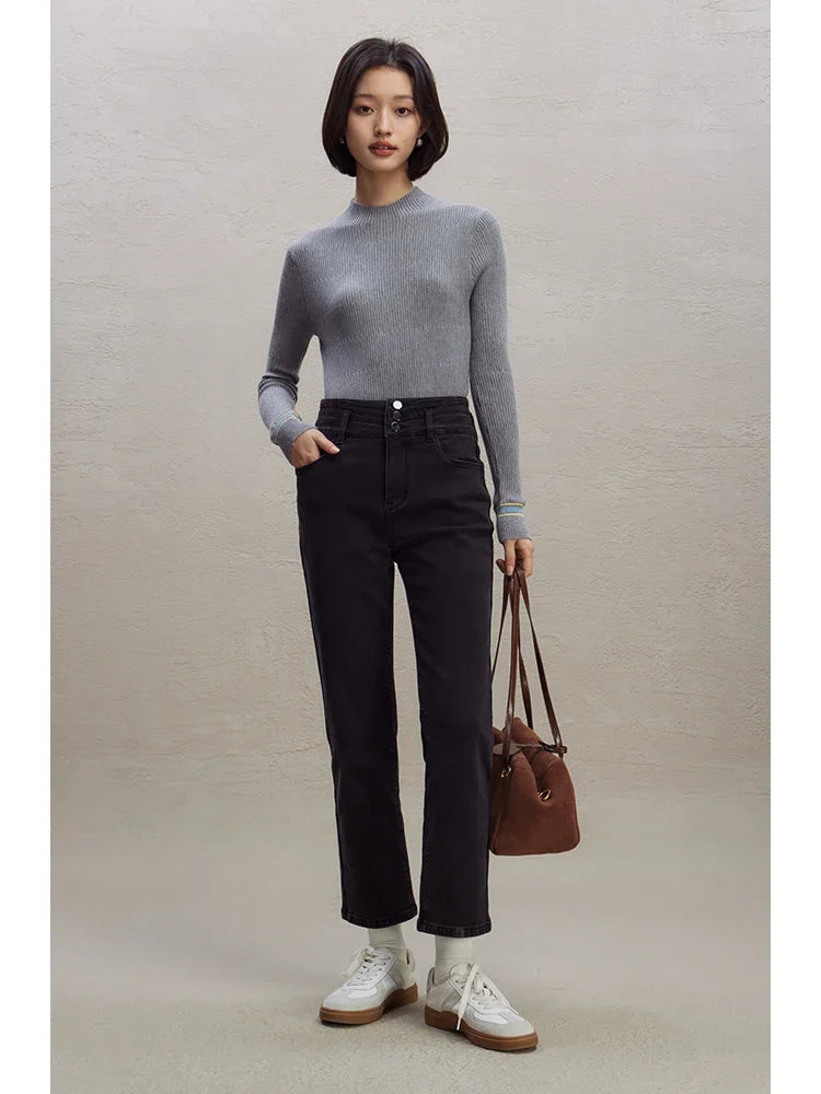 Black High Waist Straight Jeans