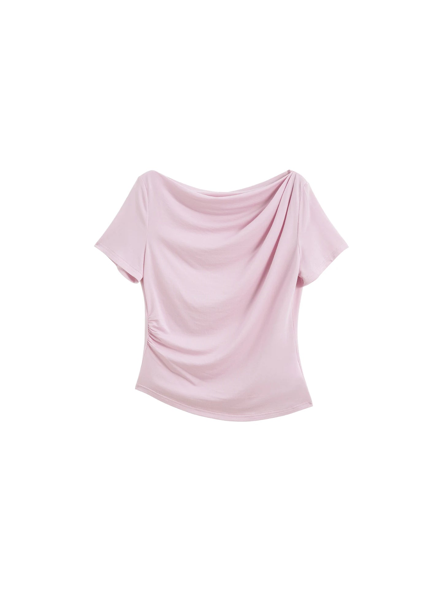 Pink Cowl Neck Short Sleeve Top