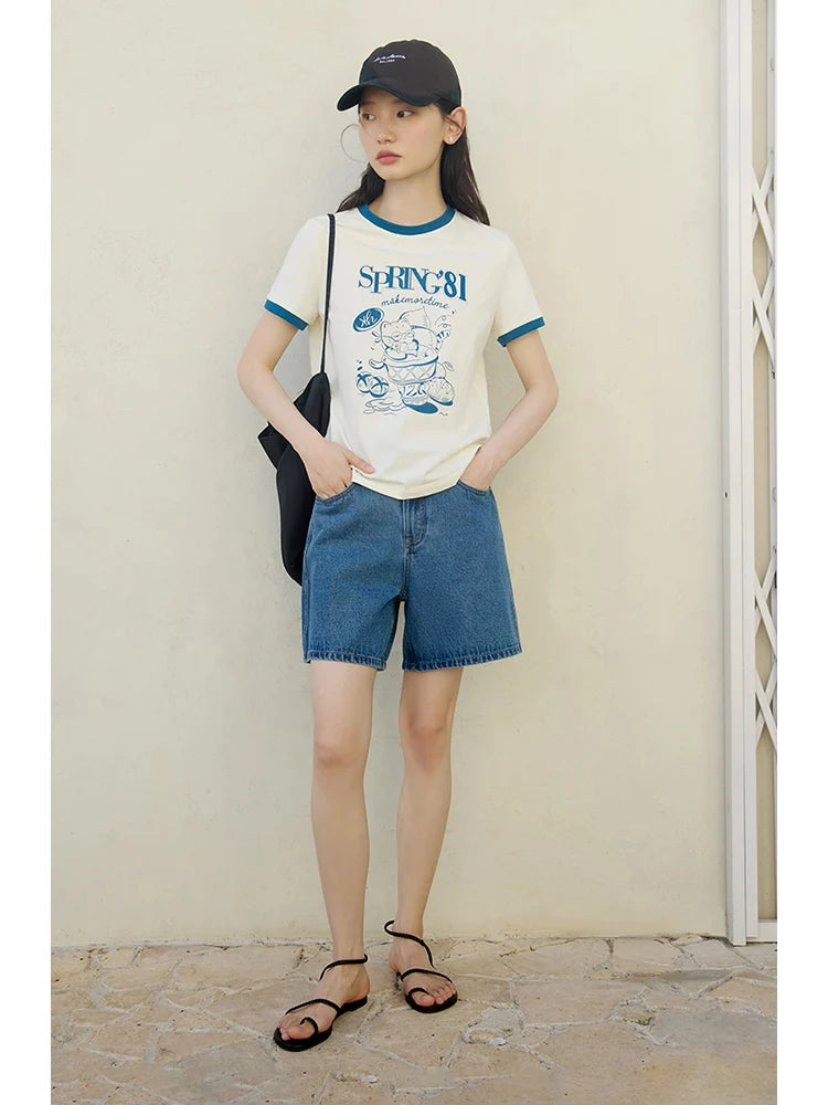 Cream Contrast Trim Graphic Tee